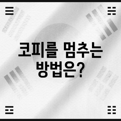 코피를 멈추는 방법은?